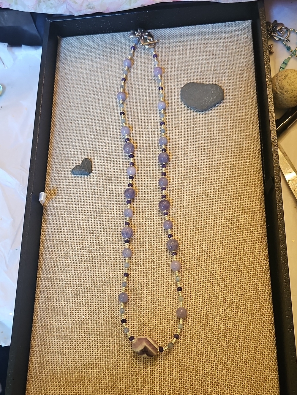 Handmade Chevron Amethyst Focal Necklace with Lavender Jade & Swarovski Crystals